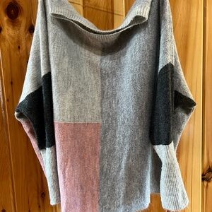 Sunday Colorblock Off-the-Shoulder Sweater - Gray, Pink & Black